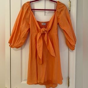 Charlie Holiday Orange Puff Sleeve Dress